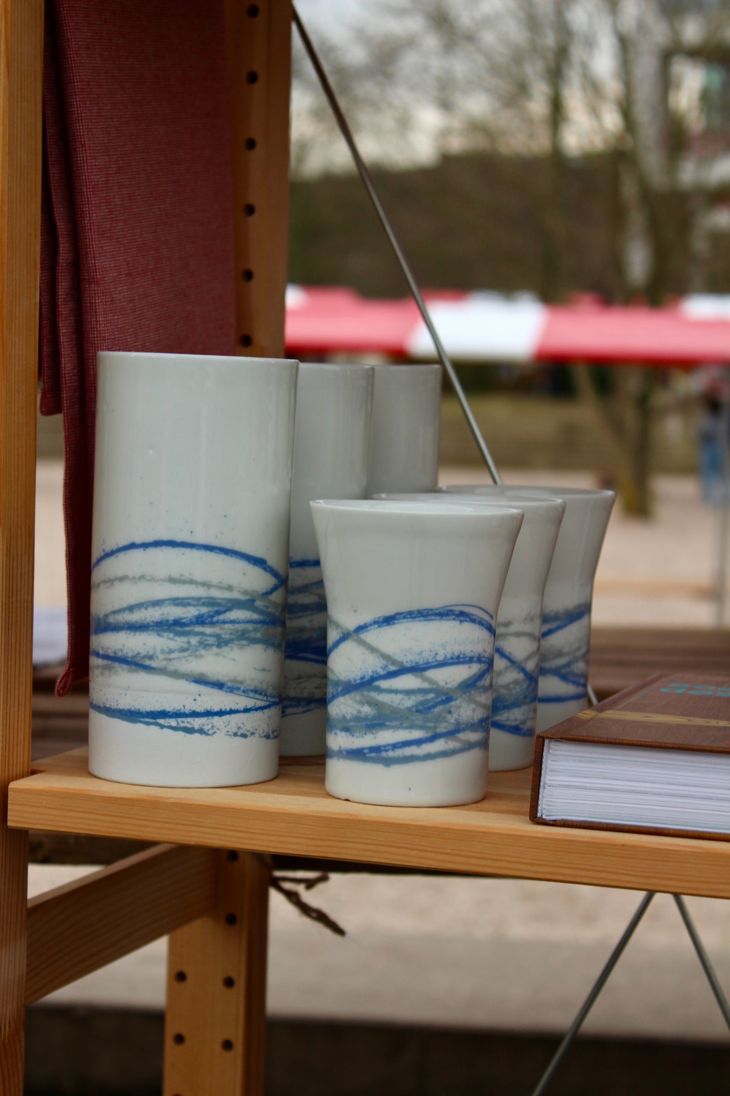 Beker 400ml, blauwe lijnen